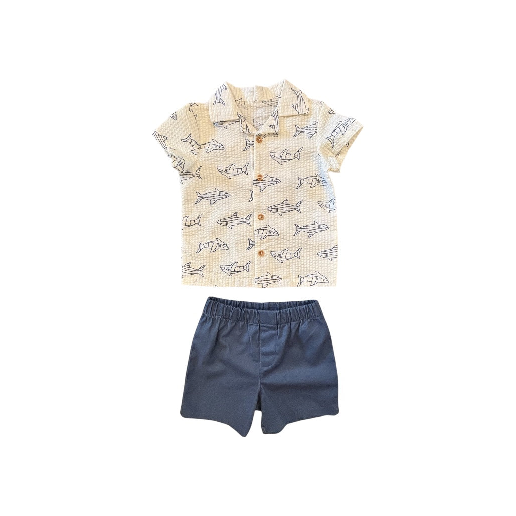2-Piece Shark Print Shirt & Short Set for Baby Boy
