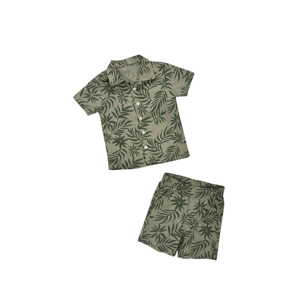 2-Piece Tropical Leaf Print Shirt & Short Set for Toddler Boy