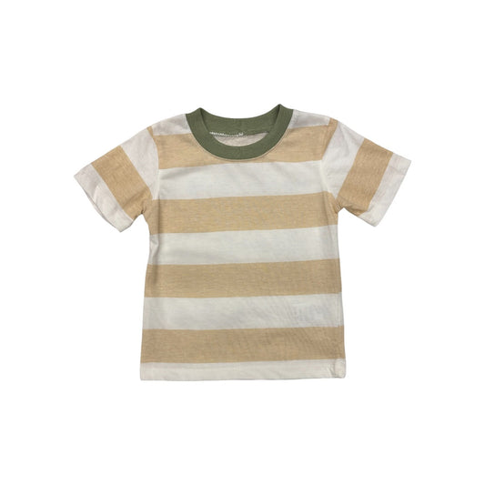 Tan & White Bold Stripe Crew Neck Tee for Toddler Boy