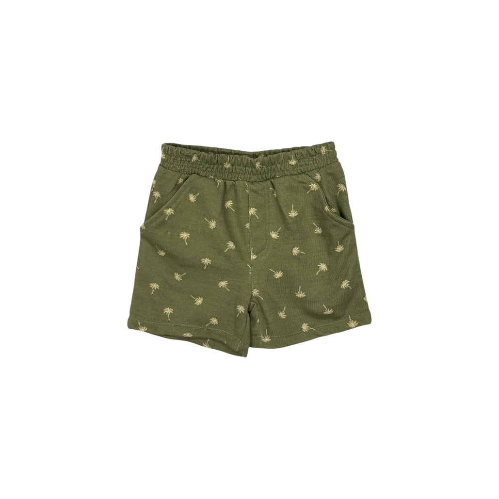 Olive Palm Tree Print Terry Shorts for Toddler Boy