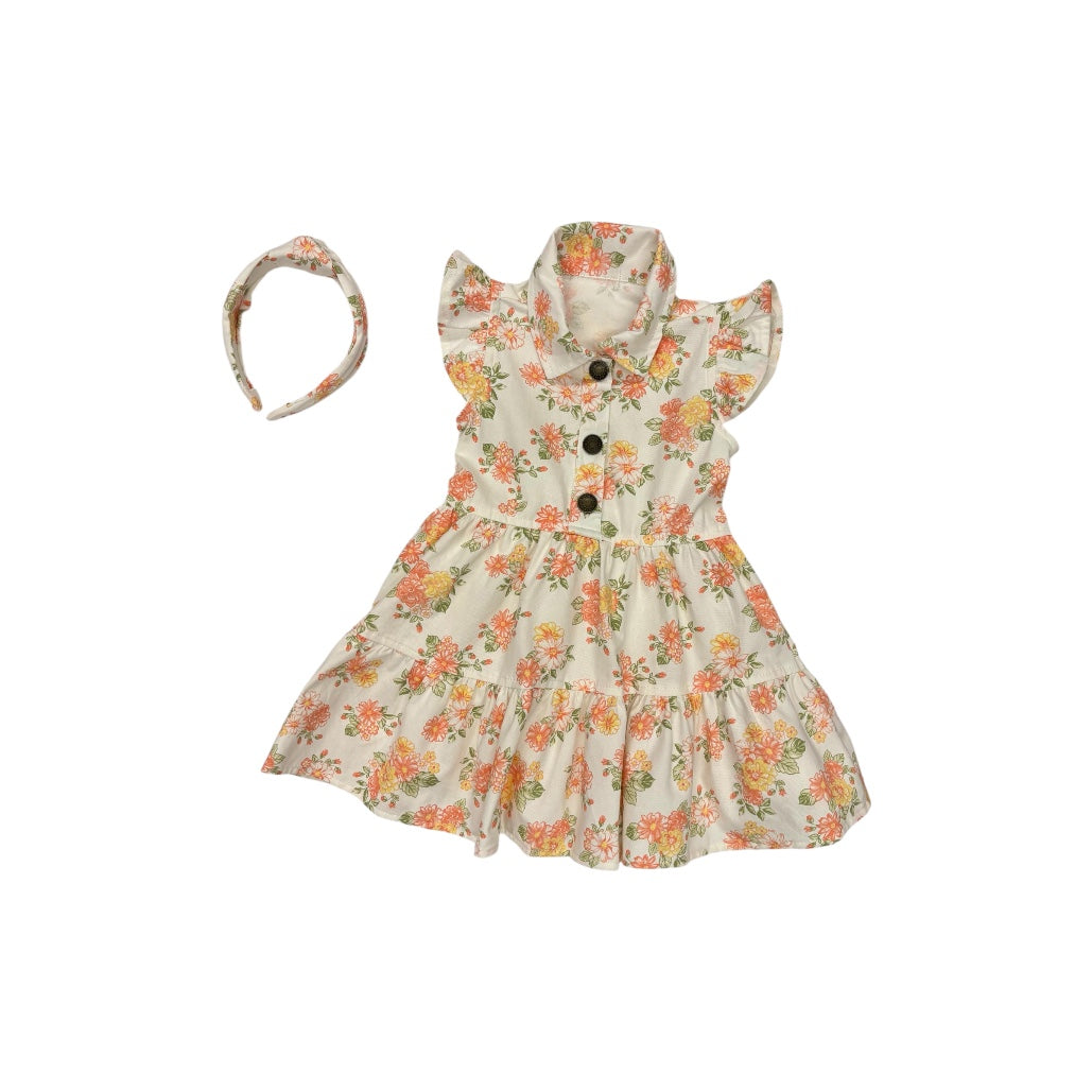 2-Piece Floral Flutter Dress & Headband Set for Toddler Girl