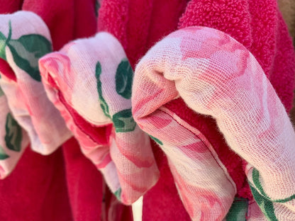 Bath, Beach or Pool Robe in Pink Passion with Rose Trim