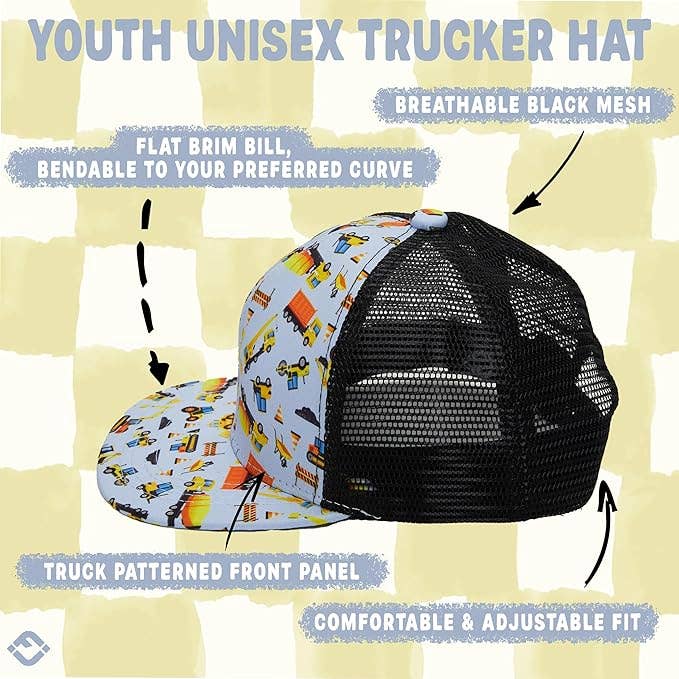 Flat Brim Trucker Hat - Construction Print
