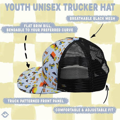 Flat Brim Trucker Hat - Construction Print