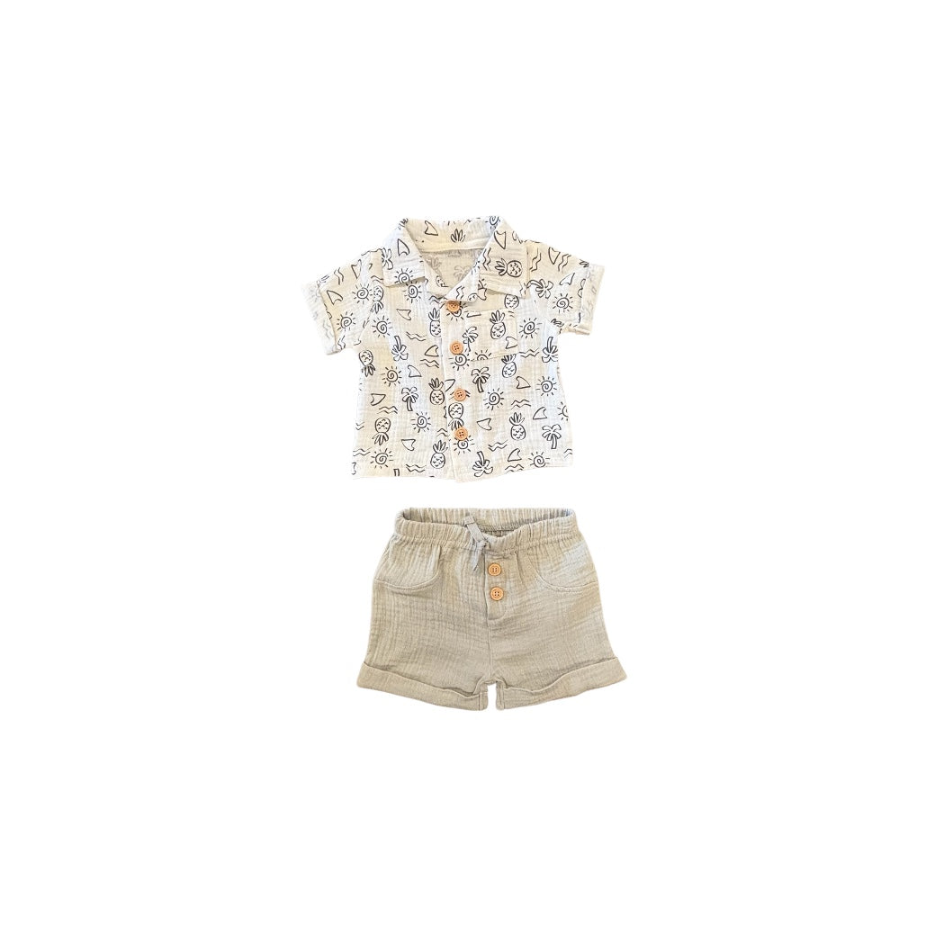 2-Piece Tropical Print Muslin Shirt & Short Set for Baby