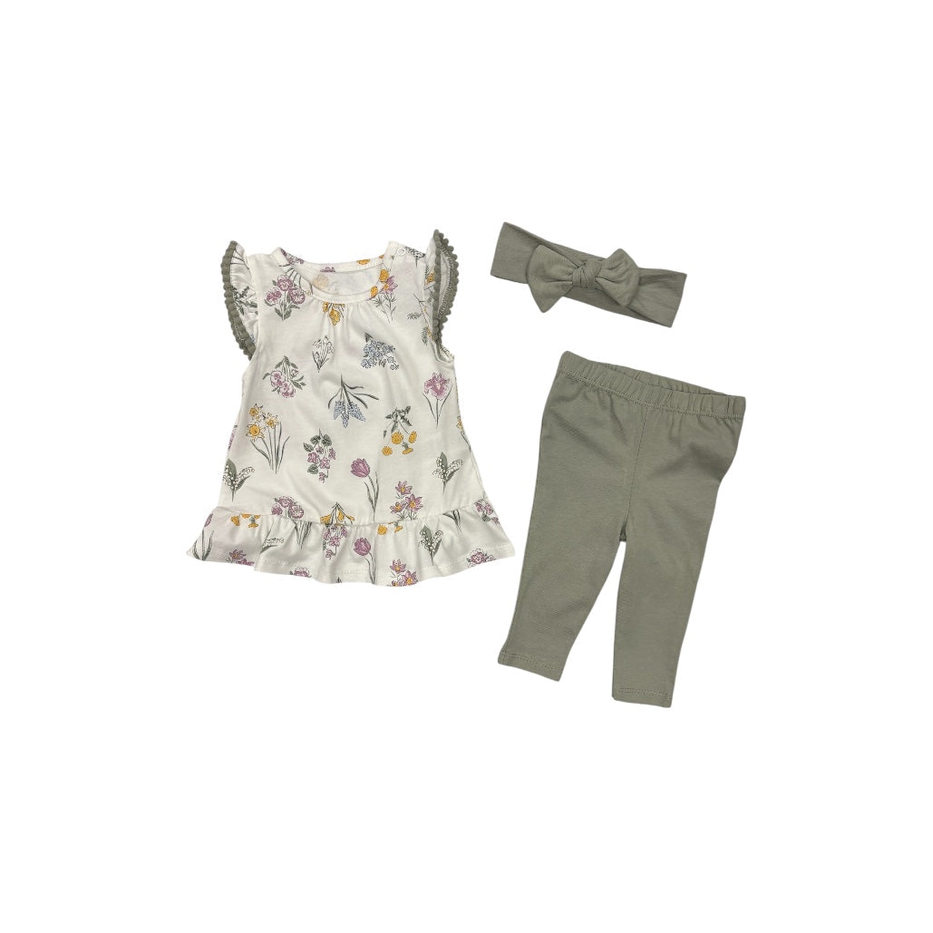3-Piece Botanical Floral Tunic & Legging Set for Baby Girl