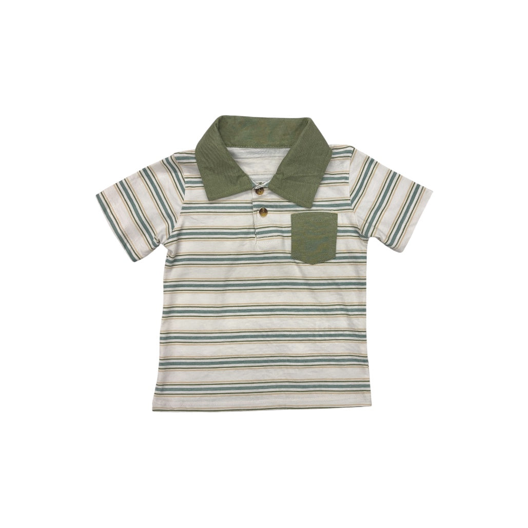 Olive Stripe Short Sleeve Polo Shirt for Toddler Boy