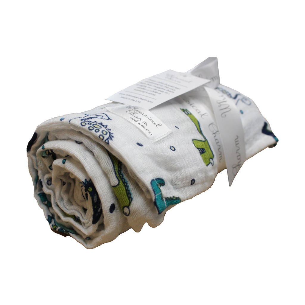 Newborn, Stroller, or Breastfeeding Swaddle Blanket in Dinosaur Print