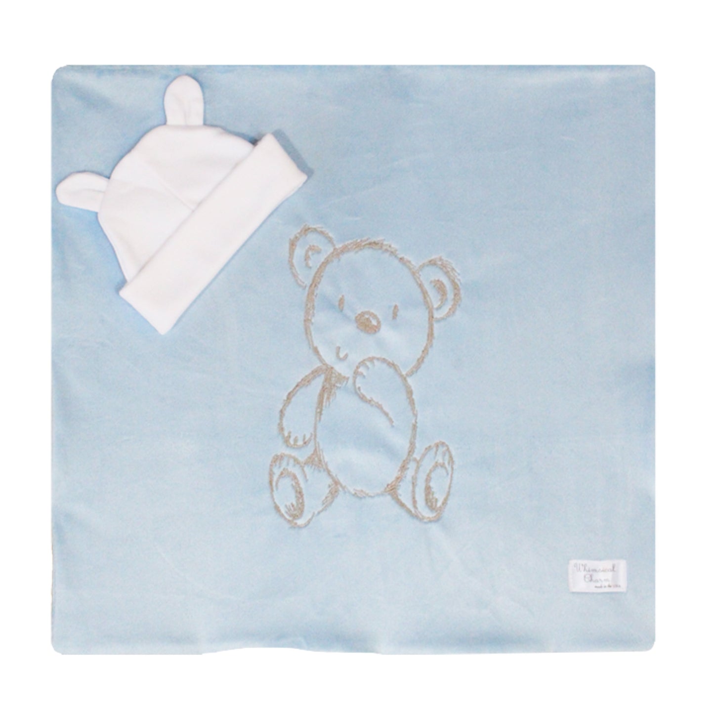 Security Blanket with Beanie | Bear Embroidered