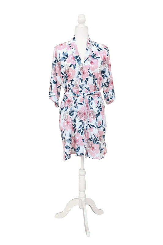Ladies Kimono Robe in Floral Lilac Print