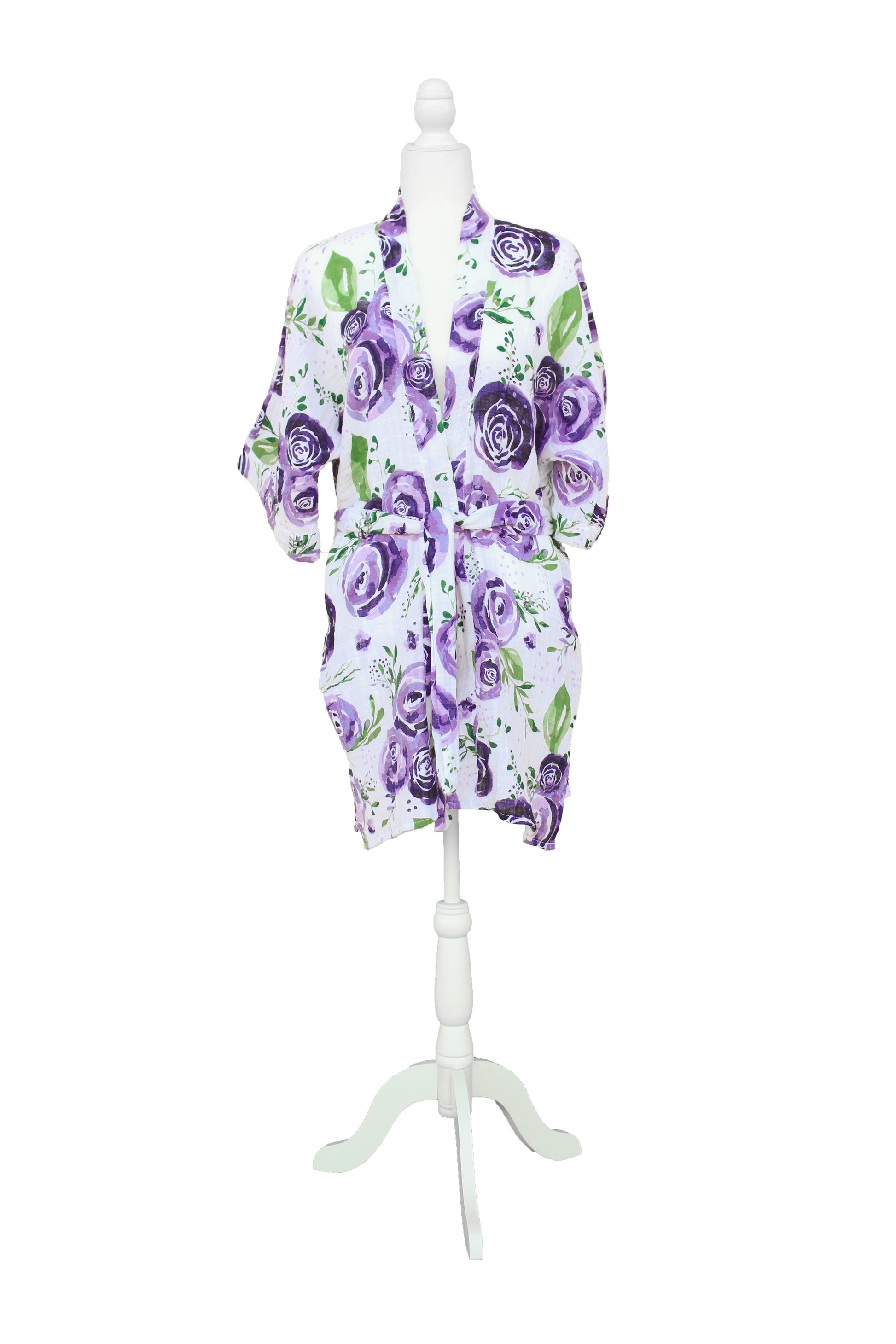 Ladies Kimono Robe in Floral Boysenberry Print