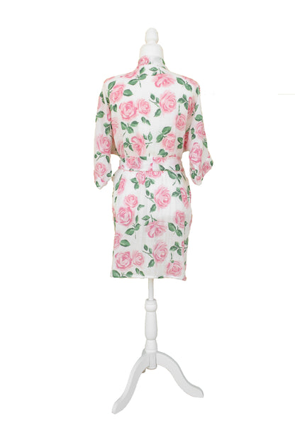 Ladies Kimono Robe in Floral Rose Print