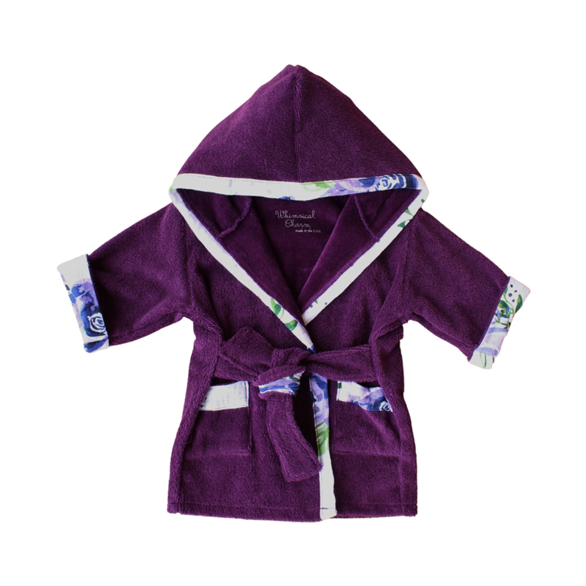 Bath, Beach or Pool Robe in Boysenberry with Floral Trim