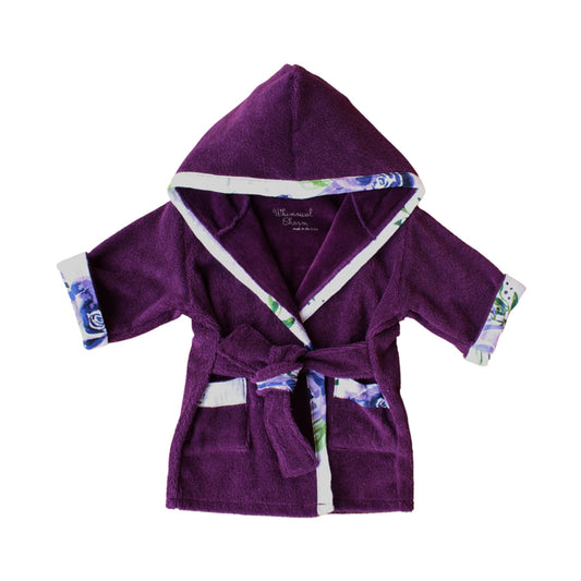 Bath, Beach or Pool Robe in Boysenberry with Floral Trim